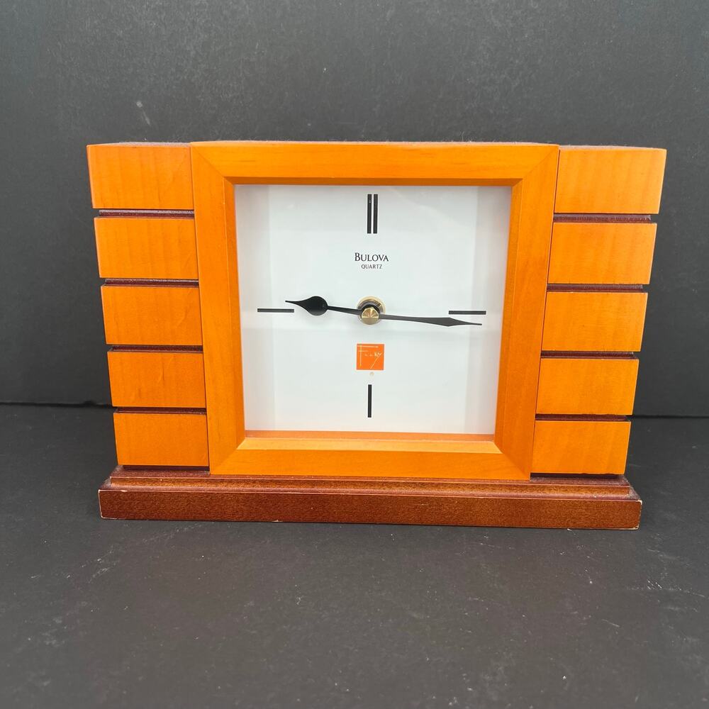 Bulova Usonian II Mantel Clock, Frank Lloyd Wright Collection Wood Quartz Mvmt